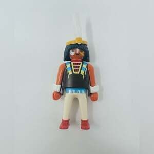 PLAYMOBIL vintage Native American Warrior 4012 in Brown Tunic, Slippers, feather